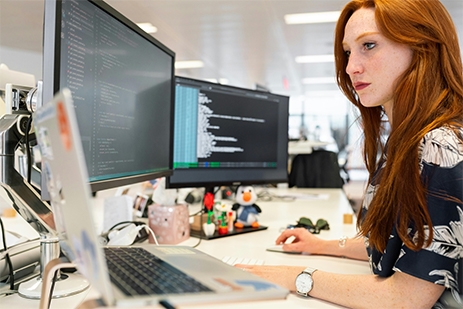 woman working on her computer